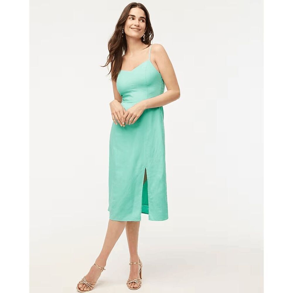J.Crew factory NWT linen blend midi dress preppy coastal Mint Green‎ Size 10